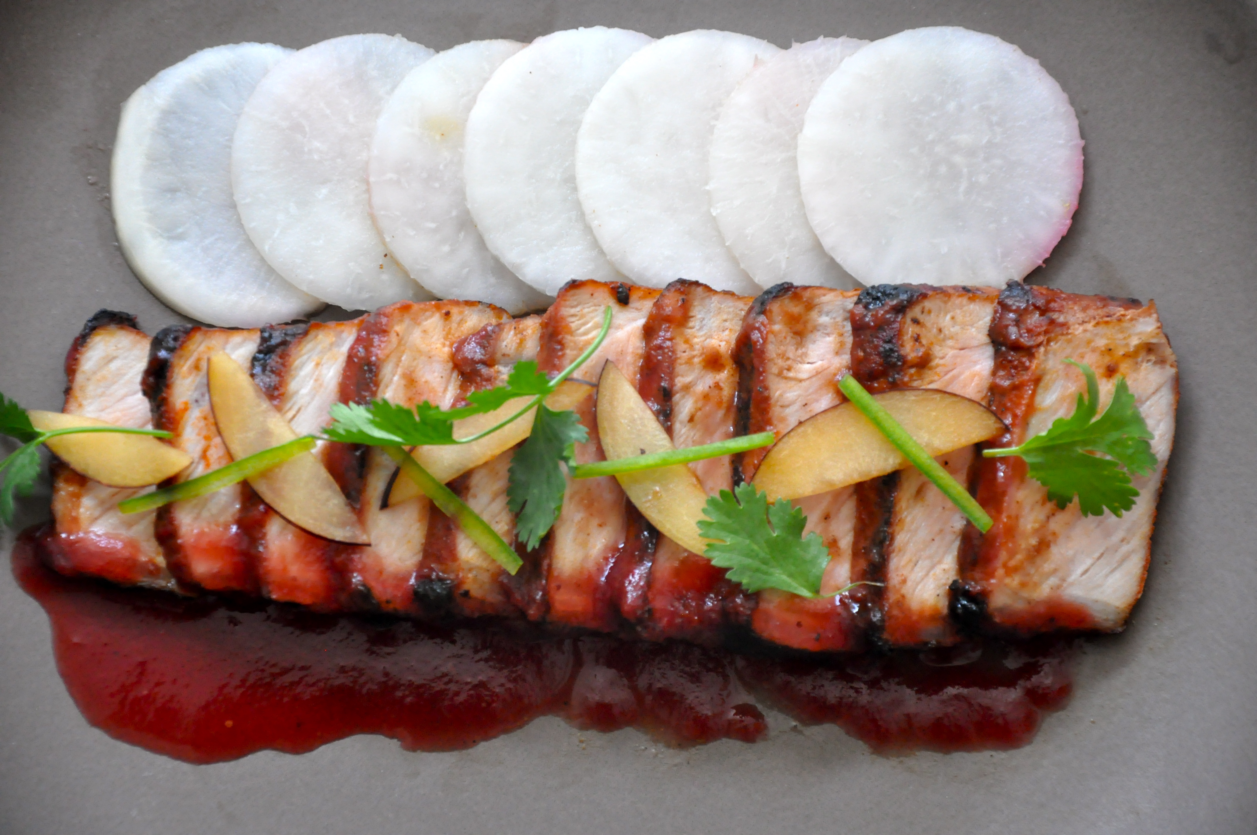 BBQ Pork Loin & Spicy Fresh Plum Sauce | Amy Glaze's Pommes D'Amour