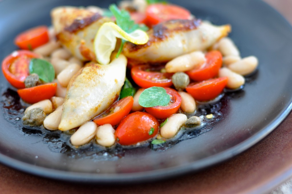 Chorizo & Feta Stuffed Calamari with Marinated bean salad
