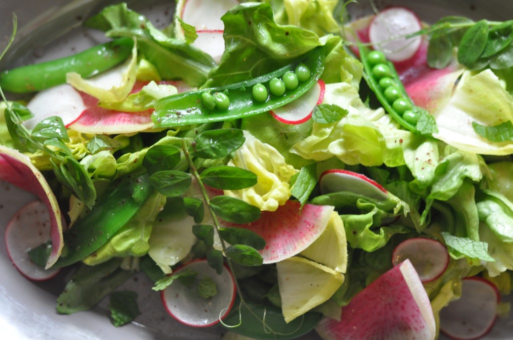 watermelon radish and pea salad