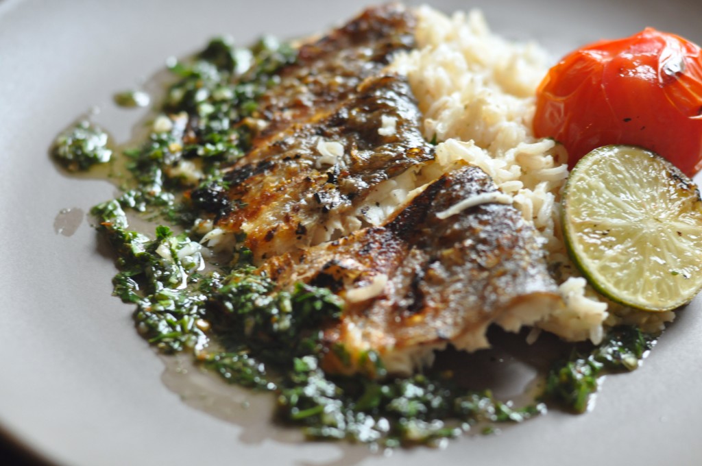 Grilled Branzini with Spicy Mint Sauce Grilled Branzini with Spicy Mint Sauce