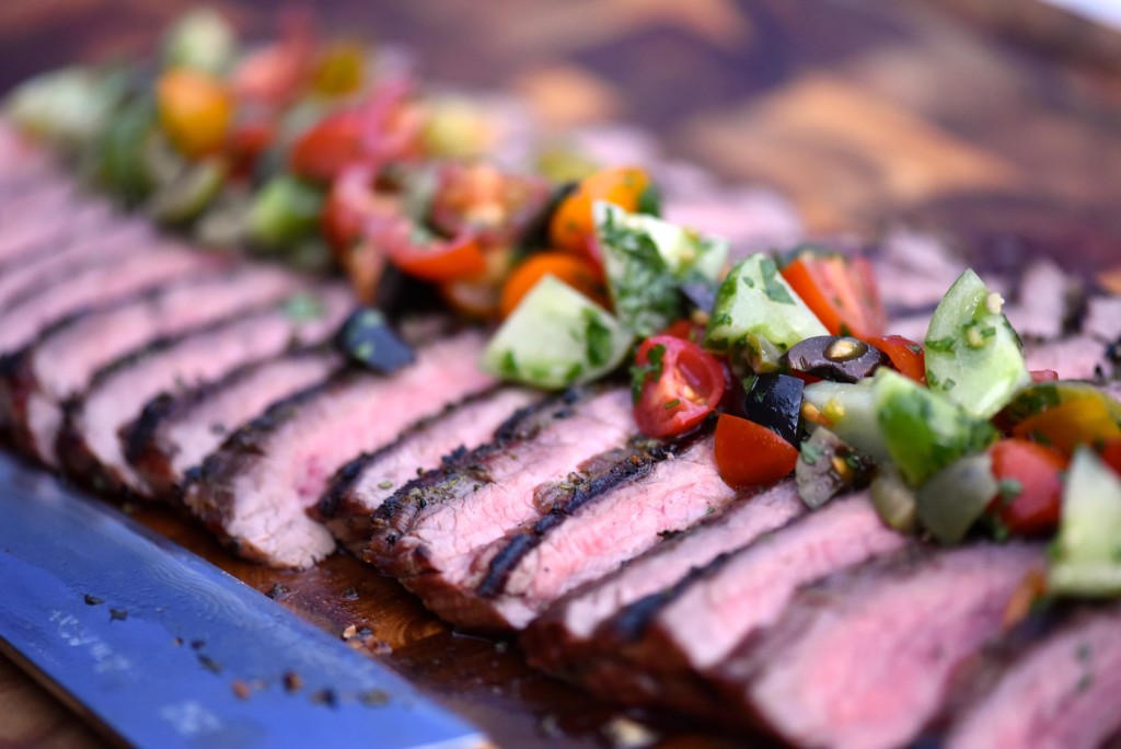 Herb Crusted Flank Steak with Cherry Tomato Relish