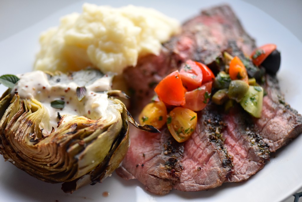 Herb Crusted Flank Steak with Cherry Tomato Salsa