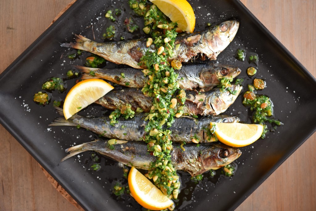 Grilled Sardines wit Ms. Glaze's Green Sauce