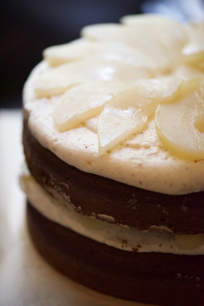 Poached Pears and Gingerbread Cake