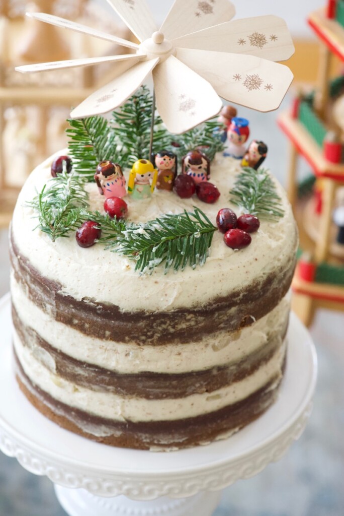 Gingerbread layer cake with rum brown butter creamcheese frosting