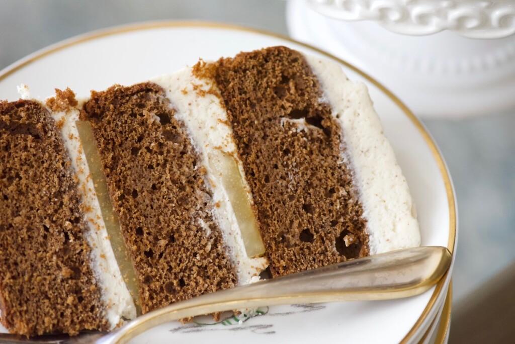 Gingerbread Layer Cake with Poached Pears