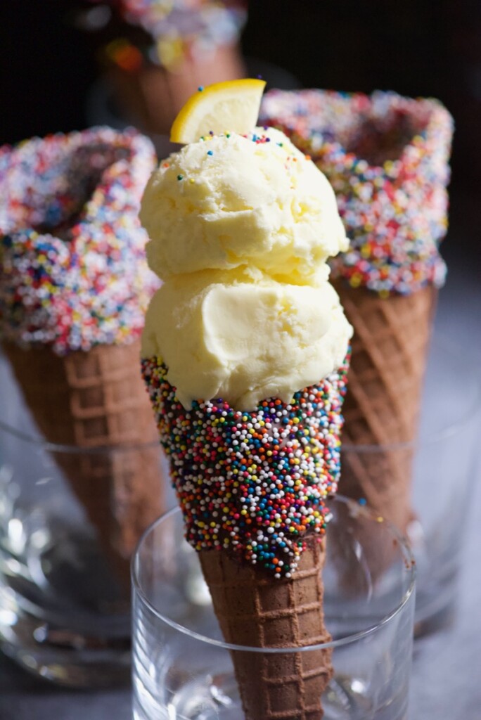 Meyer Lemon Ice Cream in Waffle Cone
